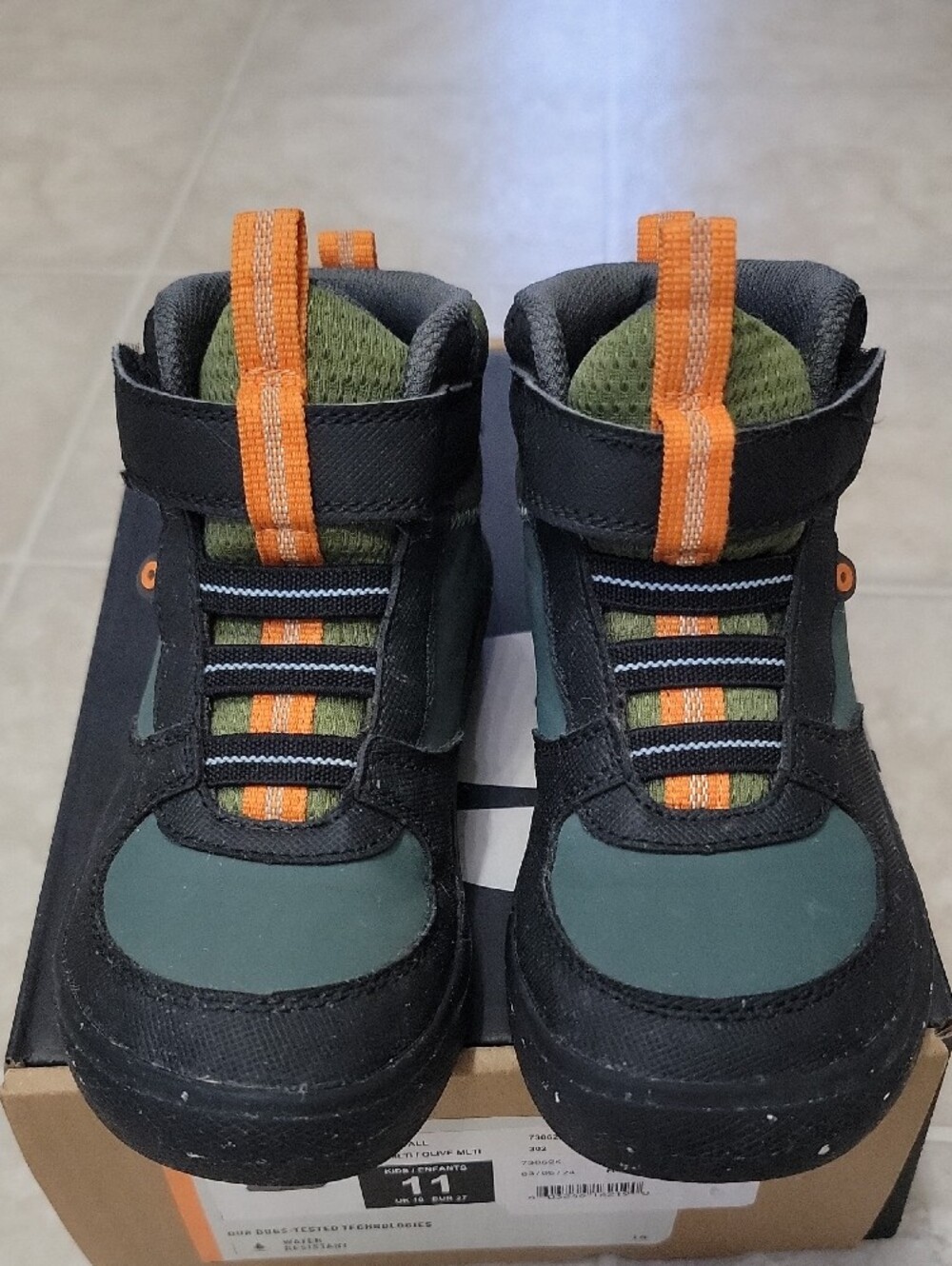 Bogs Kids Olive and Black Waterproof Boots with Orange Accents